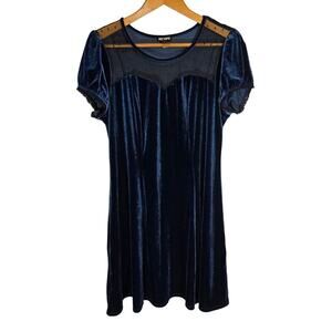 Hot Topic Blue Velvet Swiss Dot Yoke Dress Plus Size Illusion Dress 1X 14-16